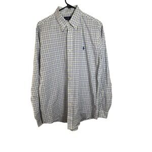 Ralph Lauren Mens Classic Fit Plaid Button Down Shirt Blue Green White LG
